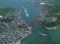 One after another, ships pass through the narrow strait (Photograph taken circa 1994)